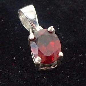 Garnet Stone Necklace Pendant Charm 925 Sterling Silver Setting Semi Precious